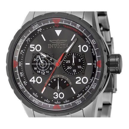 Invicta Aviator Retrograde GMT Edelstahl Gunmetal Zifferblatt Quarz 46982 100M Herrenuhr