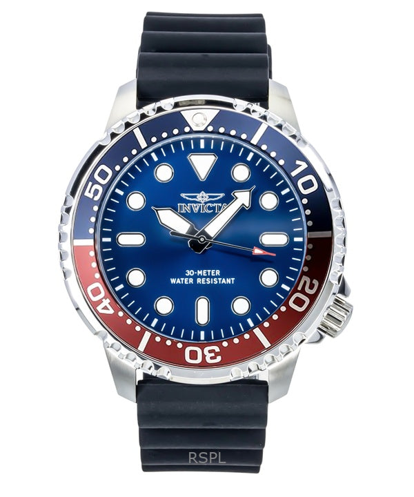 Invicta Pro Diver Herrenuhr mit Silikonarmband, blauem Zifferblatt und Pepsi-Lünette, Quarzwerk, Modell 47222