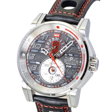 Invicta Racing Herrenuhr mit Lederarmband, skelettiertem schwarzem Zifferblatt und Quarzwerk (Modell 47533)
