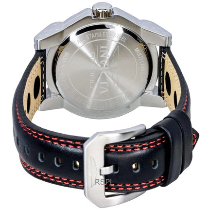 Invicta Racing Herrenuhr mit Lederarmband, skelettiertem schwarzem Zifferblatt und Quarzwerk (Modell 47533)