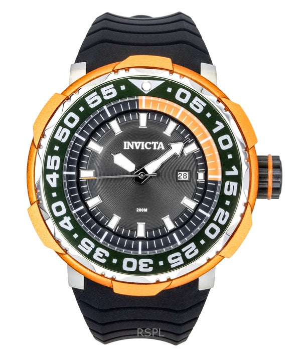 Invicta Pro Diver Ocean Voyage Herrenuhr mit Silikonarmband, schwarzem Zifferblatt, Quarzwerk, Modell 48340, wasserdicht bis 200 m