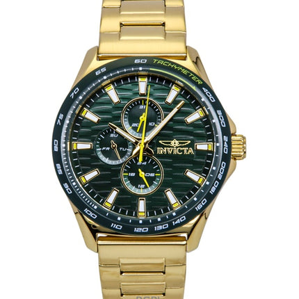 Invicta Racing Goldfarbene Edelstahl-Quarzuhr mit grünem Zifferblatt 48870