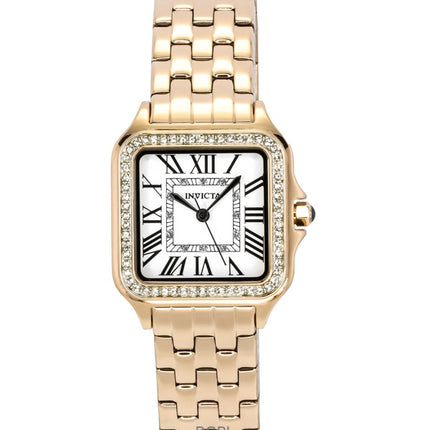 Invicta Angel Roségoldfarbene Edelstahl-Quarzuhr mit silbernem Zifferblatt und Kristallen 48997 für Damen