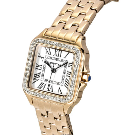 Invicta Angel Roségoldfarbene Edelstahl-Quarzuhr mit silbernem Zifferblatt und Kristallen 48997 für Damen
