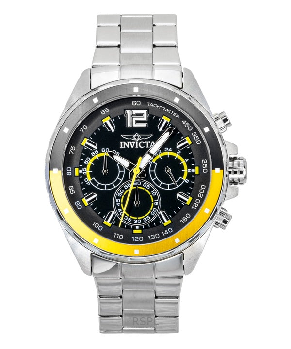Invicta Speedway Chronograph GMT Edelstahl Schwarzes Zifferblatt Quarz 49365 Herrenuhr