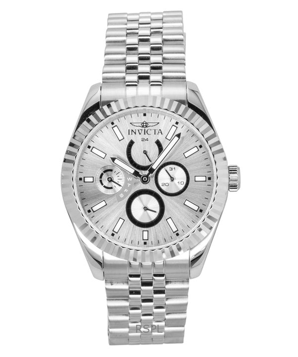 Invicta Specialty GMT Herrenuhr aus Edelstahl mit silbernem Zifferblatt und Quarzwerk, Modell 49534