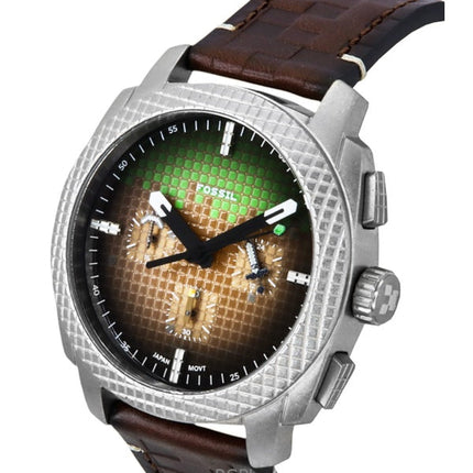 Fossil Minecraft Grass Block Chronograph Limited Edition Lederarmband Braunes Zifferblatt Quarz LE1206 Herrenuhr