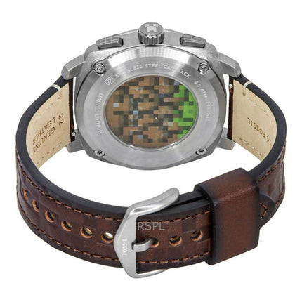 Fossil Minecraft Grass Block Chronograph Limited Edition Lederarmband Braunes Zifferblatt Quarz LE1206 Herrenuhr