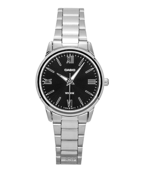 Casio Analog Edelstahl Schwarzes Zifferblatt Quarz LTP-1303DD-1AV Damenuhr
