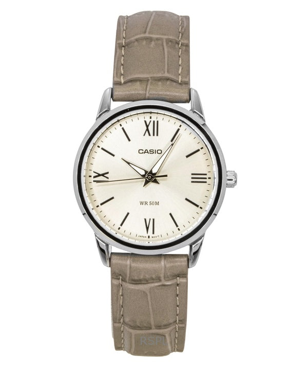 Casio Analog Damenuhr mit Lederarmband, goldenem Zifferblatt und Quarzwerk LTP-1303LL-7AV