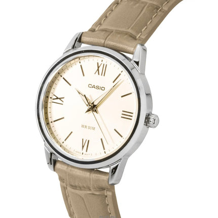 Casio Analog Damenuhr mit Lederarmband, goldenem Zifferblatt und Quarzwerk LTP-1303LL-7AV