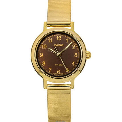 Casio Standard Analog Goldton Edelstahl Braunes Zifferblatt Quarz LTP-B170G-5BV Damenuhr