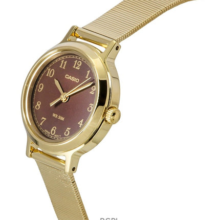 Casio Standard Analog Goldton Edelstahl Braunes Zifferblatt Quarz LTP-B170G-5BV Damenuhr