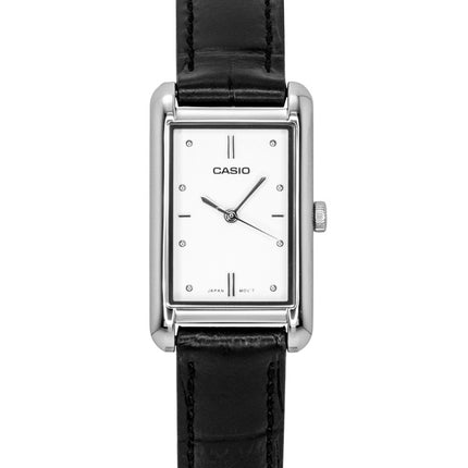 Casio Damenuhr mit analogem Lederarmband, silbernem Zifferblatt und Quarzwerk, Modell LTP-B171L-7A1