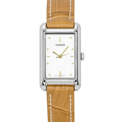 Casio Damenuhr mit analogem Lederarmband, silbernem Zifferblatt und Quarzwerk, Modell LTP-B171L-7A2