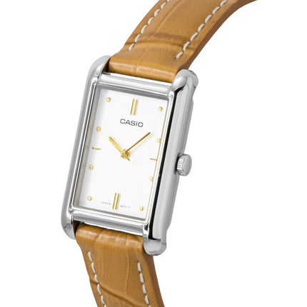 Casio Damenuhr mit analogem Lederarmband, silbernem Zifferblatt und Quarzwerk, Modell LTP-B171L-7A2
