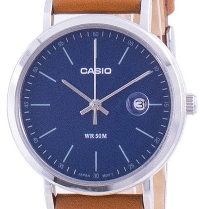 Casio Analoges blaues Zifferblatt Lederarmband LTP-E175L-2E LTPE175L-2 Damenuhr