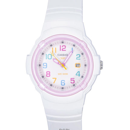 Casio Analog Damenuhr mit biobasiertem Harzarmband, weißem Zifferblatt, Quarzwerk, LX-800H-7A1V, wasserdicht bis 100 m