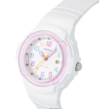 Casio Analog Damenuhr mit biobasiertem Harzarmband, weißem Zifferblatt, Quarzwerk, LX-800H-7A1V, wasserdicht bis 100 m