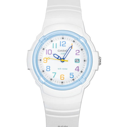 Casio Analog Damenuhr mit biobasiertem Harzarmband, weißem Zifferblatt, Quarzwerk, LX-800H-7A2V, wasserdicht bis 100 m