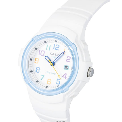 Casio Analog Damenuhr mit biobasiertem Harzarmband, weißem Zifferblatt, Quarzwerk, LX-800H-7A2V, wasserdicht bis 100 m