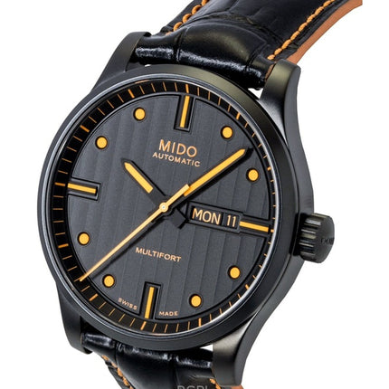 Mido Multifort Special Edition Herrenuhr mit Lederarmband, schwarzem Zifferblatt, Automatikwerk M005.430.36.051.80, wasserdicht bis 100 m, inklusive Ersatzarmband