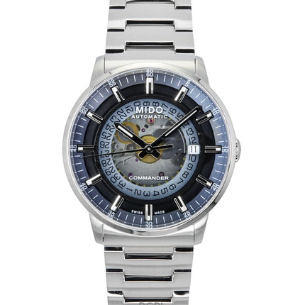Mido Commander Gradient Edelstahl Blau Skelett Zifferblatt Automatik M021.407.11.411.01 Herrenuhr