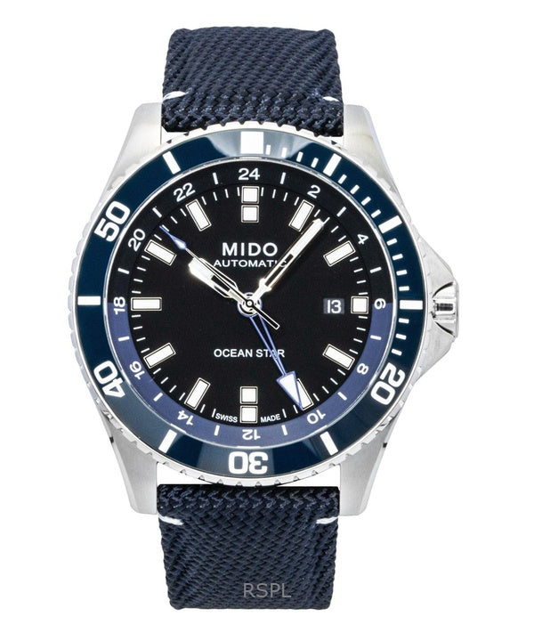 Mido Ocean Star GMT, Textilarmband, schwarzes Zifferblatt, Automatik, Taucheruhr M026.629.17.051.00, 200 m, Herrenuhr