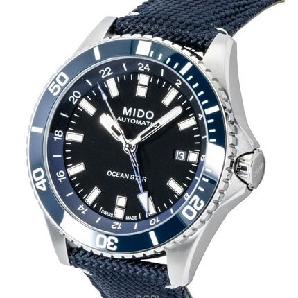 Mido Ocean Star GMT, Textilarmband, schwarzes Zifferblatt, Automatik, Taucheruhr M026.629.17.051.00, 200 m, Herrenuhr
