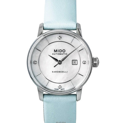 Mido Baroncelli Special Edition Damenuhr mit Diamanten, Perlmuttzifferblatt, Automatikwerk M037.207.16.106.00 und zusätzlichen Armbändern