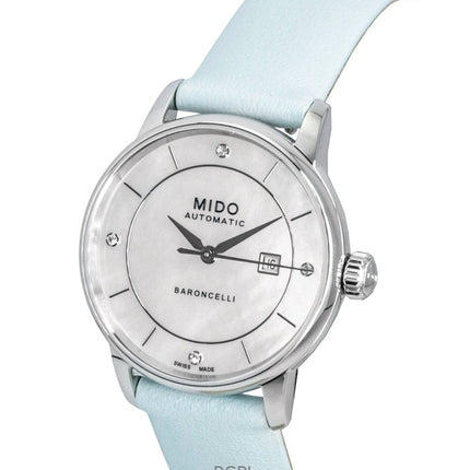 Mido Baroncelli Special Edition Damenuhr mit Diamanten, Perlmuttzifferblatt, Automatikwerk M037.207.16.106.00 und zusätzlichen Armbändern