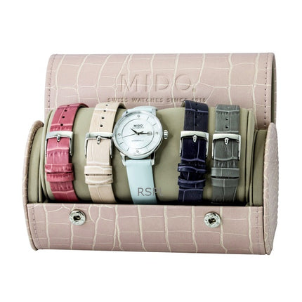 Mido Baroncelli Special Edition Damenuhr mit Diamanten, Perlmuttzifferblatt, Automatikwerk M037.207.16.106.00 und zusätzlichen Armbändern