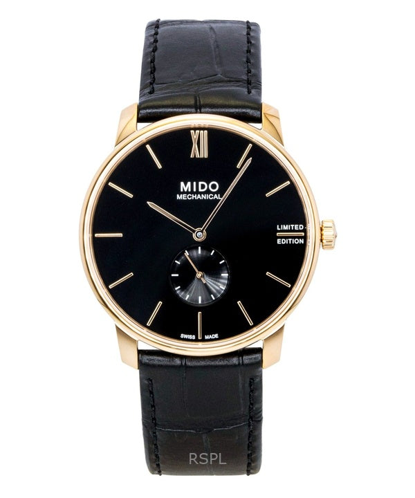 Mido Baroncelli Limited Edition Herrenuhr mit Lederarmband, schwarzem Zifferblatt und Automatikwerk M037.405.36.050.00