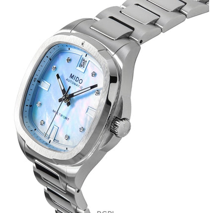 Mido Multifort TV 35 Diamanten Akzente Blaues Perlmutt Zifferblatt Automatik M049.307.11.136.00 100M Damenuhr