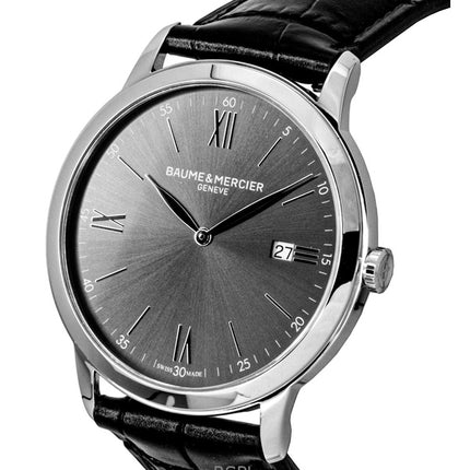 Baume &amp; Mercier Classima Herrenuhr mit Lederarmband, schwarzem Zifferblatt und Quarzwerk, Modell M0A10416