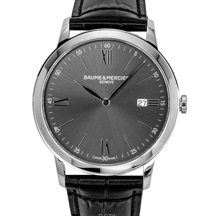 Baume &amp; Mercier Classima Herrenuhr mit Lederarmband, schwarzem Zifferblatt und Quarzwerk, Modell M0A10416