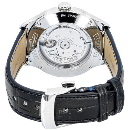 Baume &amp; Mercier Clifton Herrenuhr mit Lederarmband, Mondphase, blauem Zifferblatt und Automatik, Modell M0A10593
