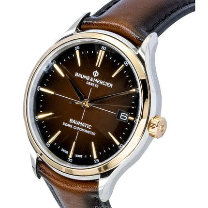 Baume &amp; Mercier Clifton Herrenuhr mit Lederarmband, braunem Zifferblatt und Automatikwerk, Modell M0A10713