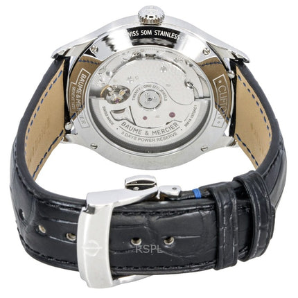 Baume &amp; Mercier Clifton Herrenuhr mit Lederarmband, Mondphase, schwarzem Zifferblatt und Automatikwerk, Modell M0A10758