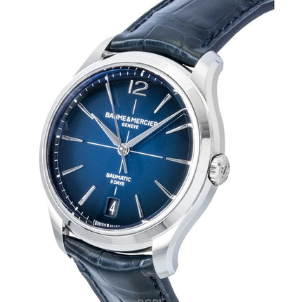 Baume &amp; Mercier Clifton Herrenuhr mit Lederarmband, blauem Zifferblatt und Automatikwerk, Modell M0A10771