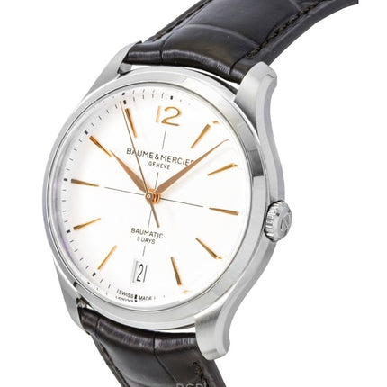 Baume &amp; Mercier Clifton Herrenuhr mit Lederarmband, cremefarbenem Zifferblatt und Automatikwerk, Modell M0A10773