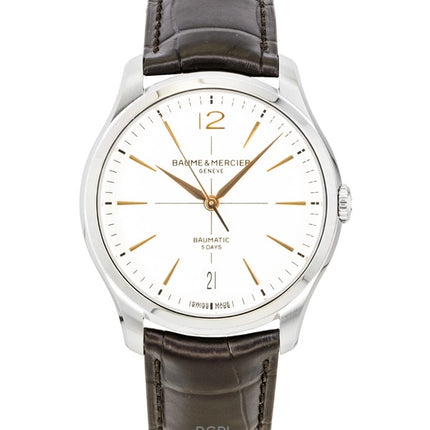 Baume &amp; Mercier Clifton Herrenuhr mit Lederarmband, cremefarbenem Zifferblatt und Automatikwerk, Modell M0A10773