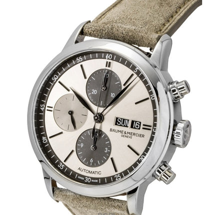 Baume &amp; Mercier Classima Chronograph Herrenuhr mit Lederarmband, beigem Zifferblatt und Automatikwerk, Modell M0A10782