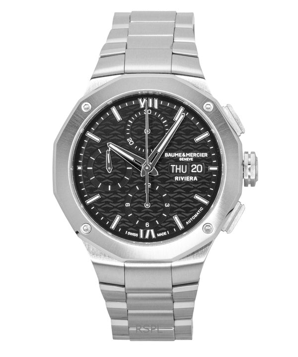 Baume &amp; Mercier Riviera Chronograph Edelstahl Schwarzes Zifferblatt Automatik M0A10825 100M Herrenuhr