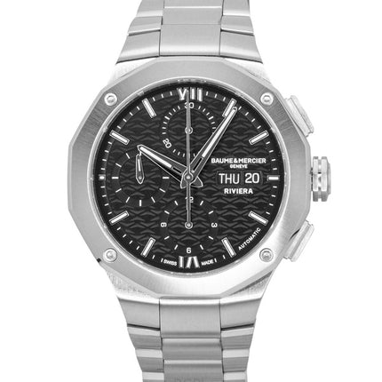 Baume &amp; Mercier Riviera Chronograph Edelstahl Schwarzes Zifferblatt Automatik M0A10825 100M Herrenuhr