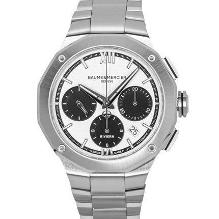 Baume &amp; Mercier Riviera Chronograph Edelstahl Weißes Zifferblatt Automatik M0A10827 100M Herrenuhr