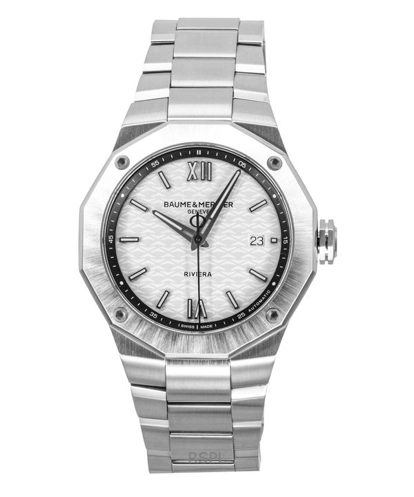 Baume &amp; Mercier Riviera Herrenuhr aus Edelstahl mit silbernem Zifferblatt, Automatik, Modell M0A10829, wasserdicht bis 100 m