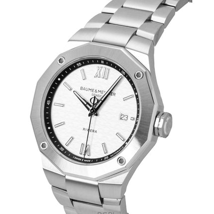 Baume &amp; Mercier Riviera Herrenuhr aus Edelstahl mit silbernem Zifferblatt, Automatik, Modell M0A10829, wasserdicht bis 100 m