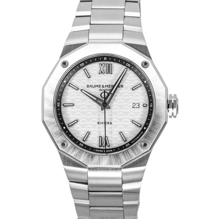 Baume &amp; Mercier Riviera Herrenuhr aus Edelstahl mit silbernem Zifferblatt, Automatik, Modell M0A10829, wasserdicht bis 100 m
