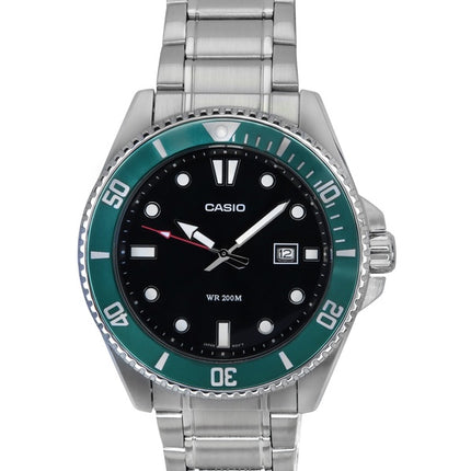 Casio Standard Analog Edelstahl schwarzes Zifferblatt Quarz MDV-107D-3 200M Herrenuhr